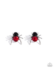 Load image into Gallery viewer, Spider Bite Red Ring and Black Widow Silver Post Earrings
