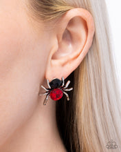 Load image into Gallery viewer, Spider Bite Red Ring and Black Widow Silver Post Earrings
