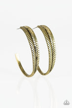 Load image into Gallery viewer, Funky Feathers - Brass Feather Hoop Earrings
